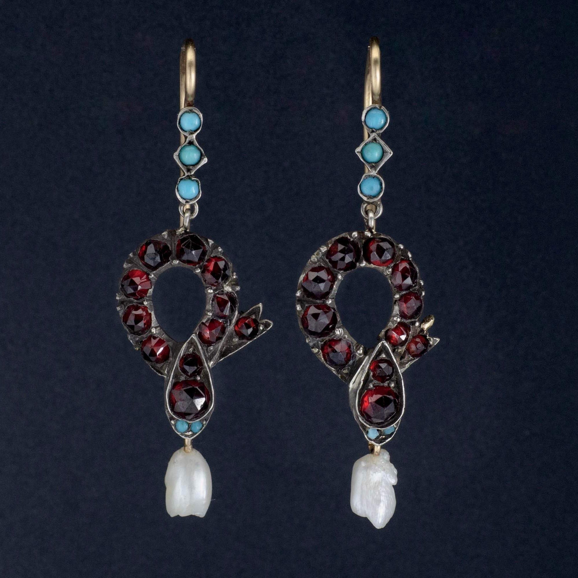 Antique Snake Earrings | Garnet & Turquoise Snake Earrings - Trademark Antiques