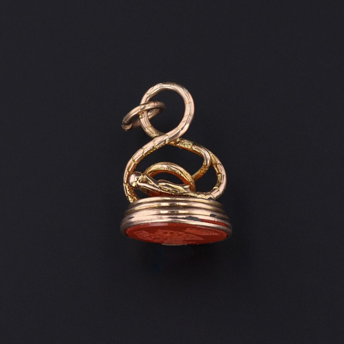 Antique Snake Fob or Pendant | 14k Gold Fob With Carved Carnelian Intaglio - Trademark Antiques