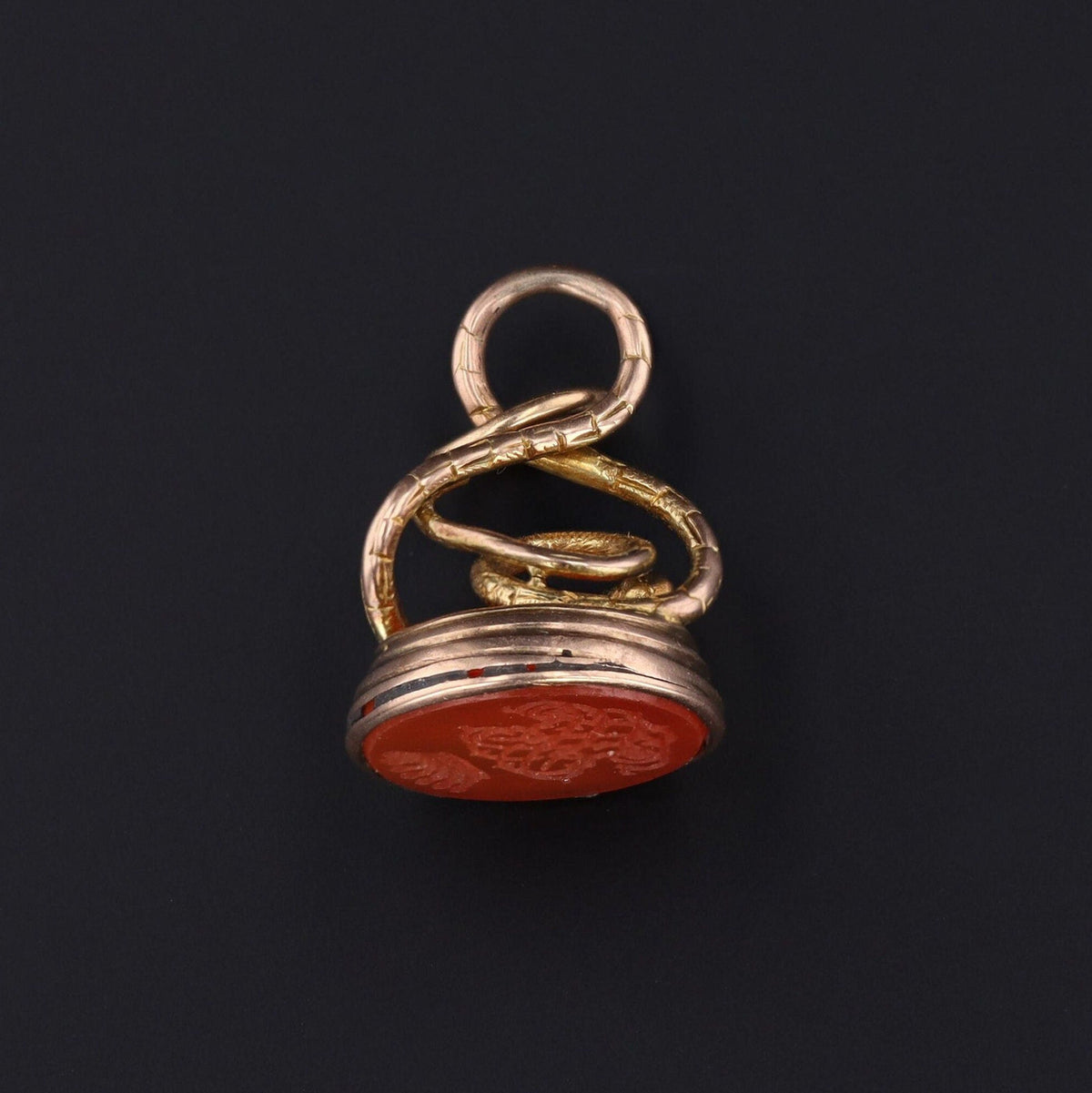 Antique Snake Fob or Pendant | 14k Gold Fob With Carved Carnelian Intaglio - Trademark Antiques