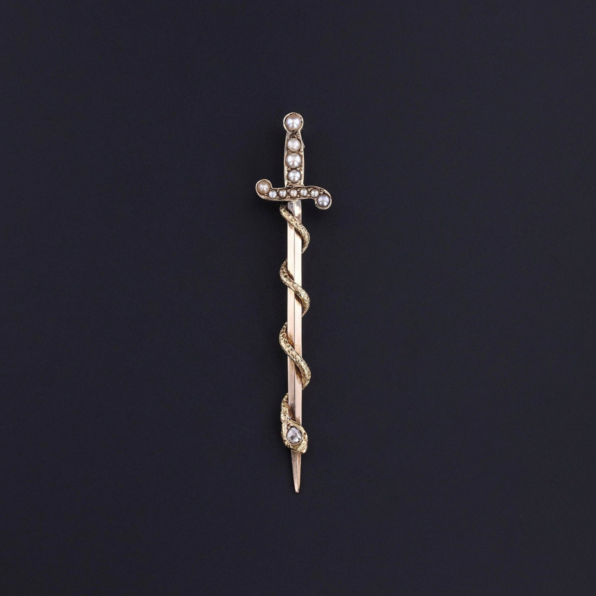 Antique Snake on Sword Pendant of 18k Gold - Trademark Antiques
