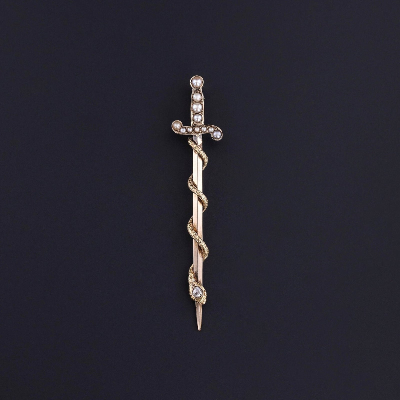 Antique Snake on Sword Pendant of 18k Gold - Trademark Antiques