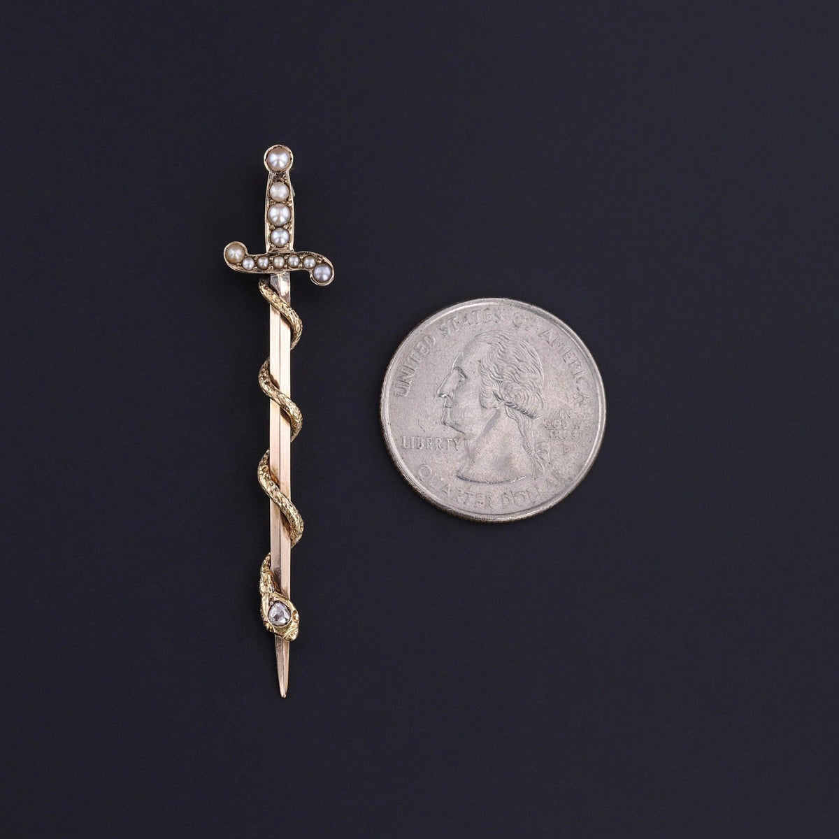 Antique Snake on Sword Pendant of 18k Gold - Trademark Antiques