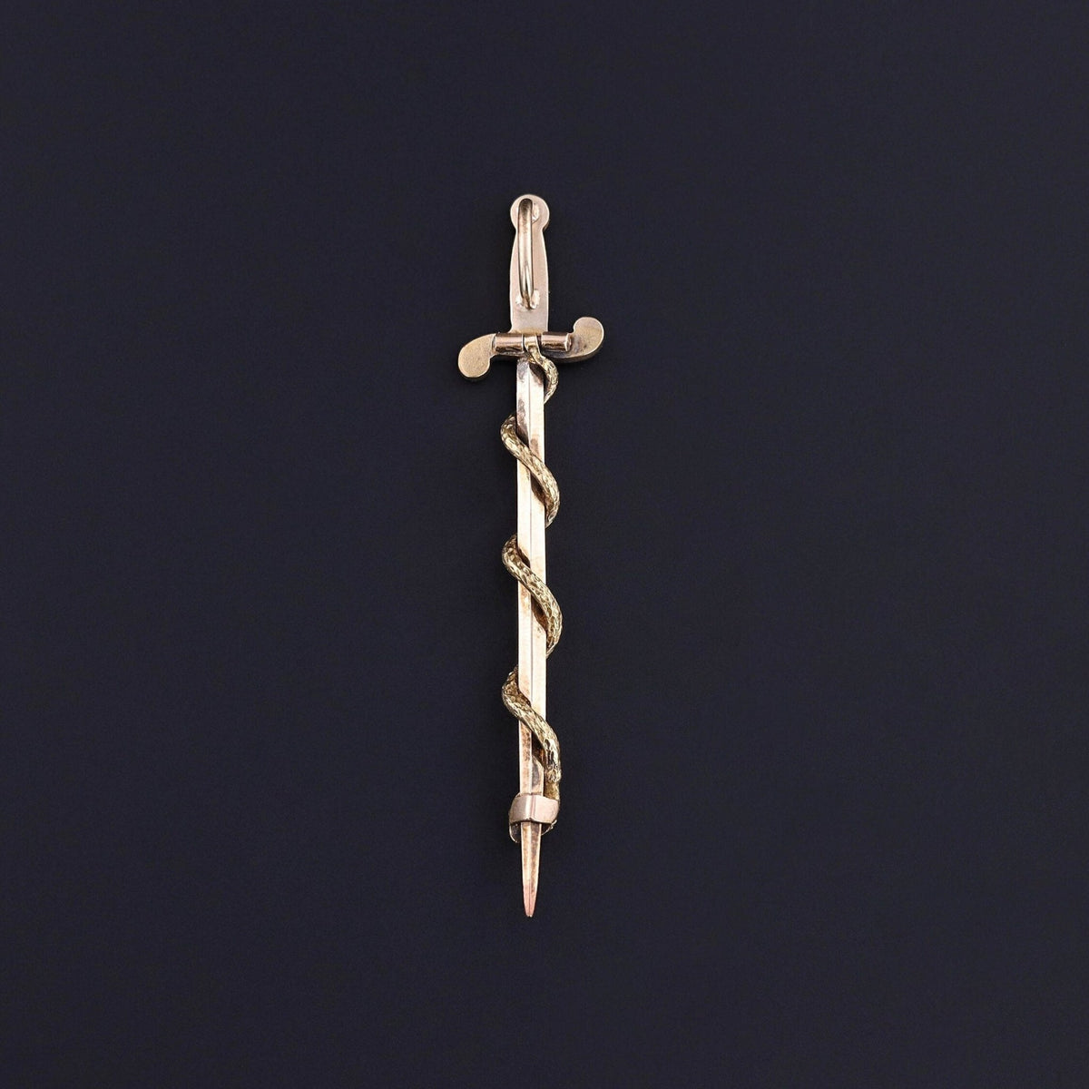 Antique Snake on Sword Pendant of 18k Gold - Trademark Antiques