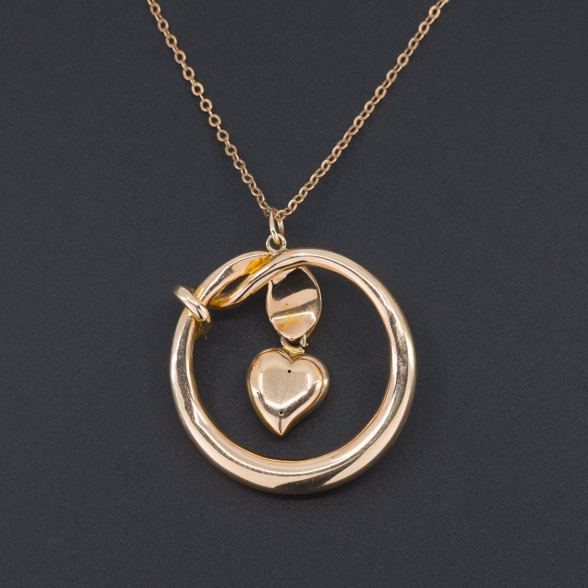Antique Snake Pendant | 14k Gold Snake with Diamond Heart - Trademark Antiques