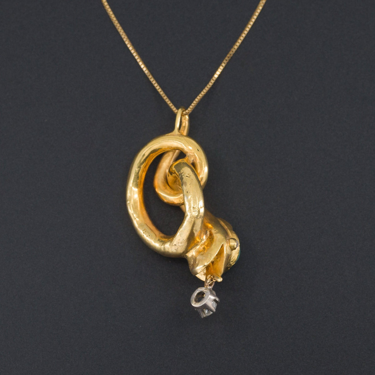 Antique Snake Pendant | 14k Gold Turquoise &amp; Diamond Snake - Trademark Antiques