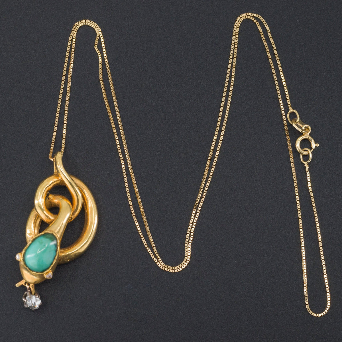 Antique Snake Pendant | 14k Gold Turquoise &amp; Diamond Snake - Trademark Antiques