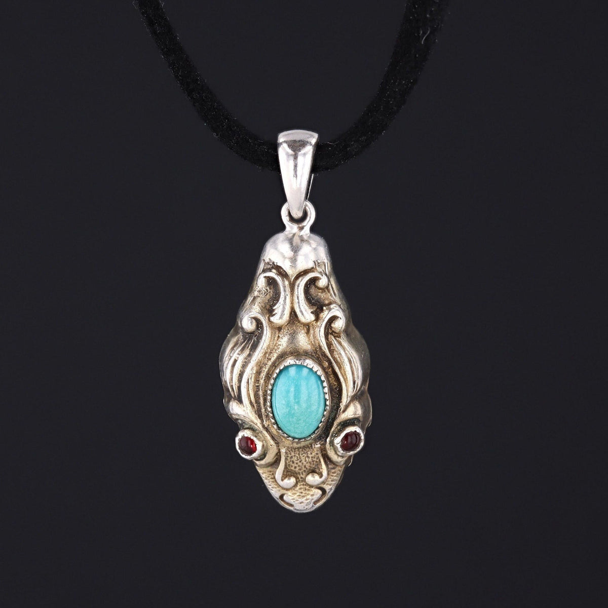 Antique Snake Pendant | Antique Snake Pendant on Black Leather Cord - Trademark Antiques