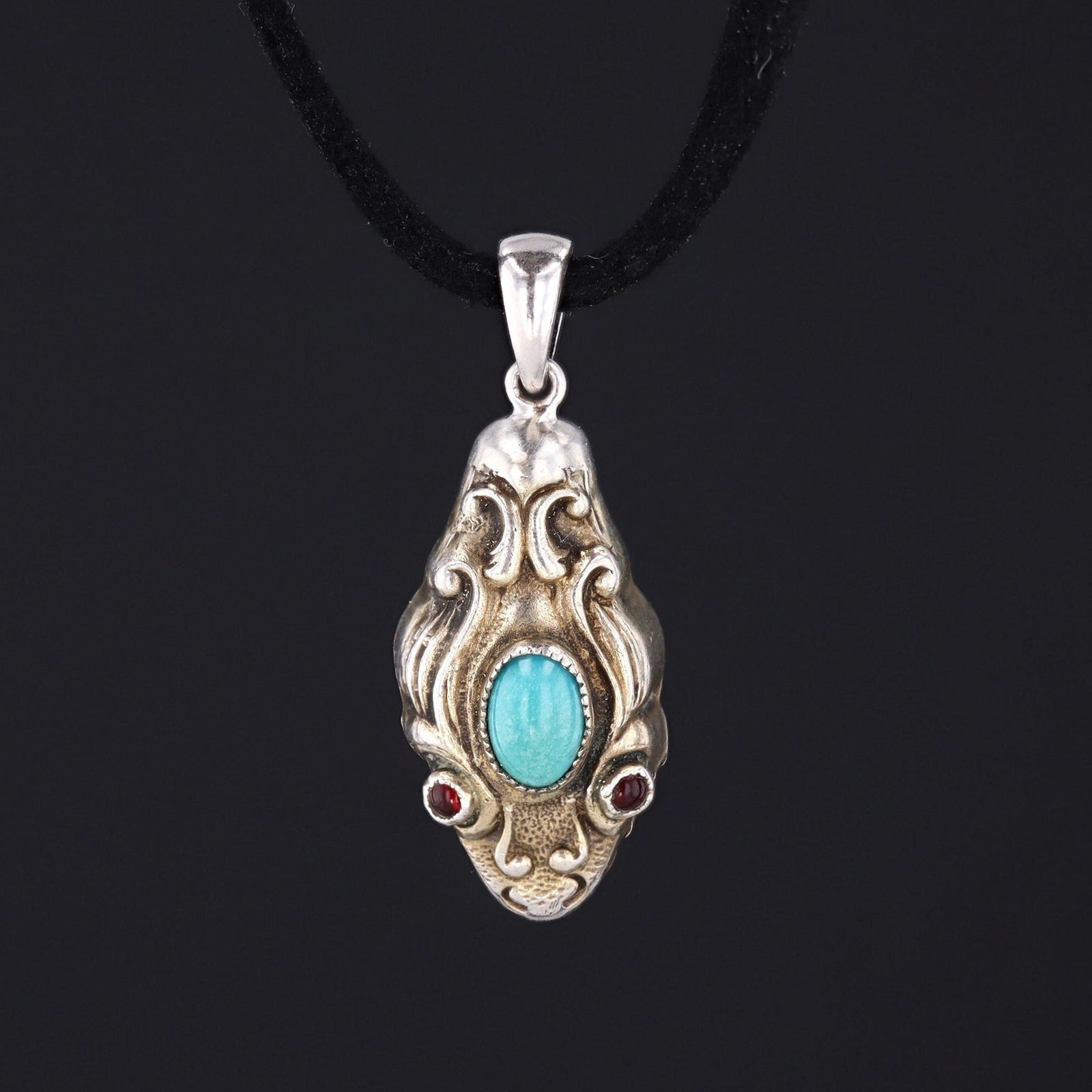 Antique Snake Pendant | Antique Snake Pendant on Black Leather Cord - Trademark Antiques