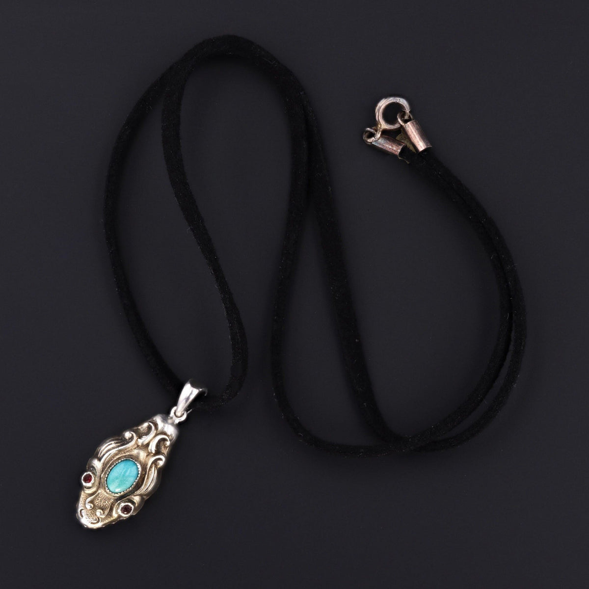 Antique Snake Pendant | Antique Snake Pendant on Black Leather Cord - Trademark Antiques
