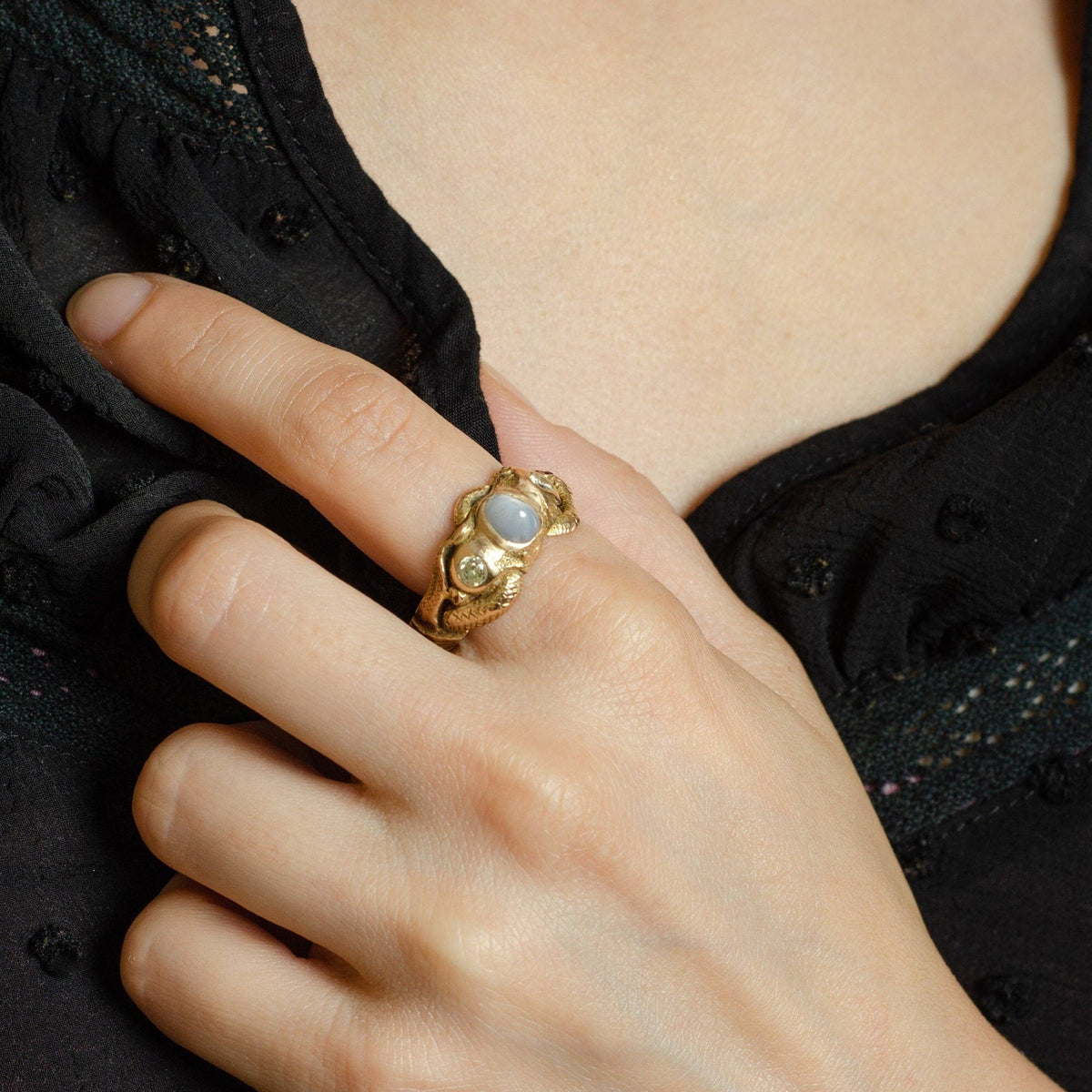Antique Snake Ring | Star Sapphire &amp; Diamond Snake Ring - Trademark Antiques