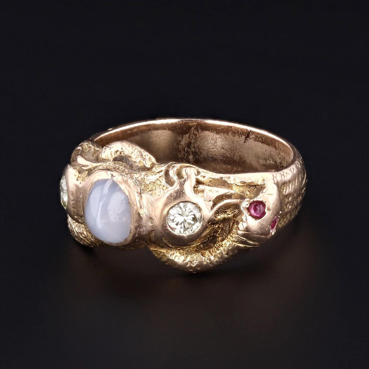 Antique Snake Ring | Star Sapphire &amp; Diamond Snake Ring - Trademark Antiques