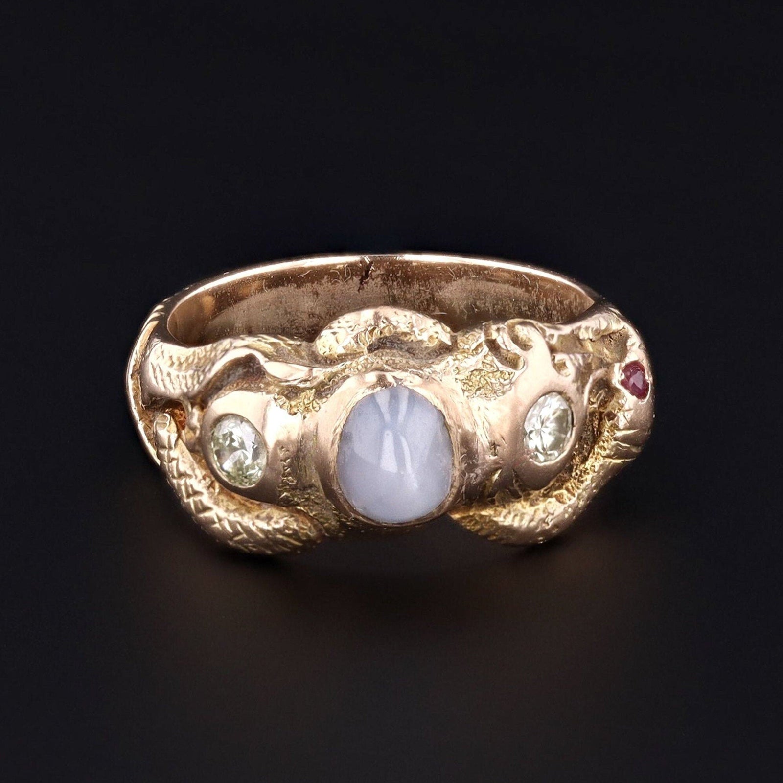 Antique Snake Ring | Star Sapphire & Diamond Snake Ring - Trademark Antiques