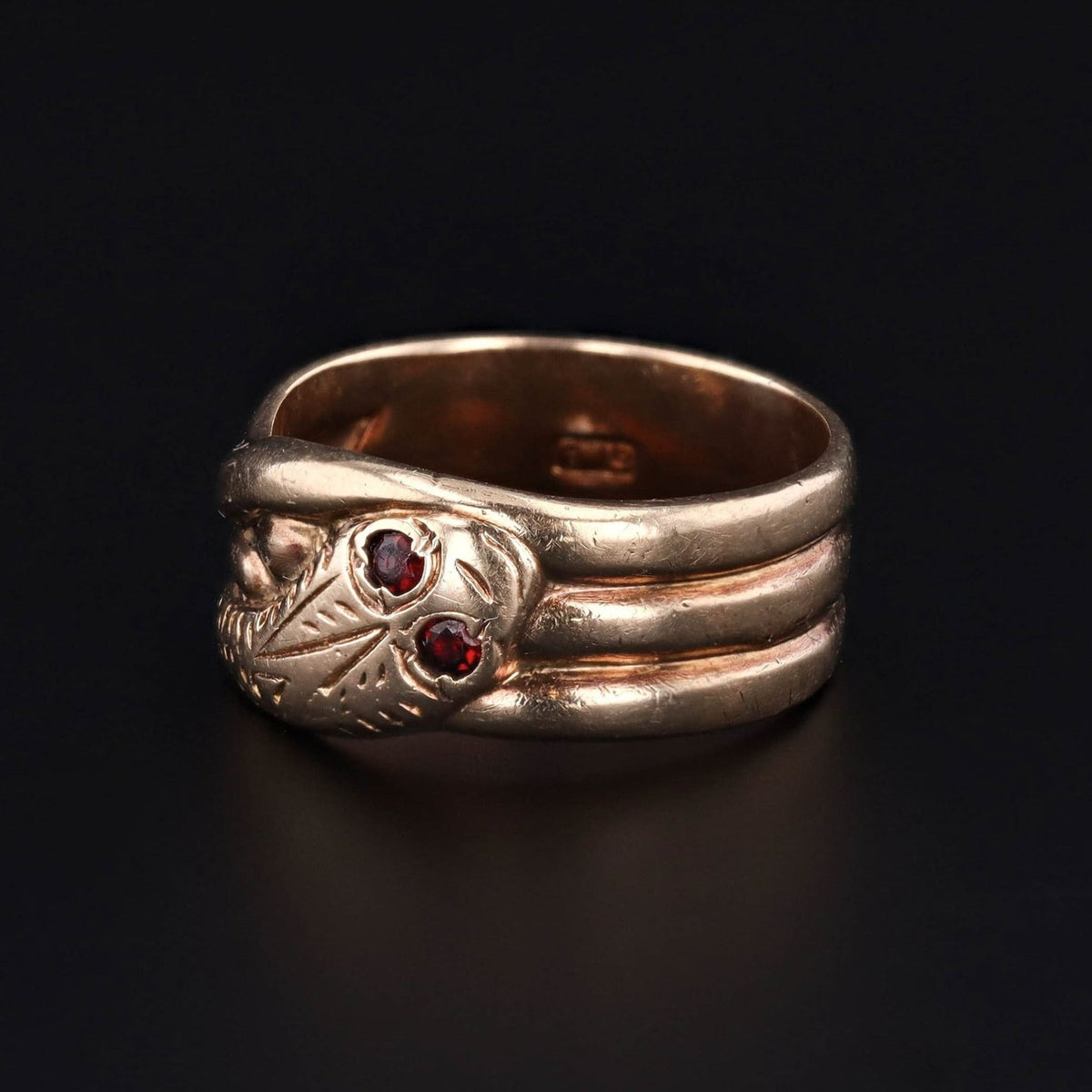 Antique Snake with Garnet Eyes Wrap Around Ring of 9ct Gold - Trademark Antiques