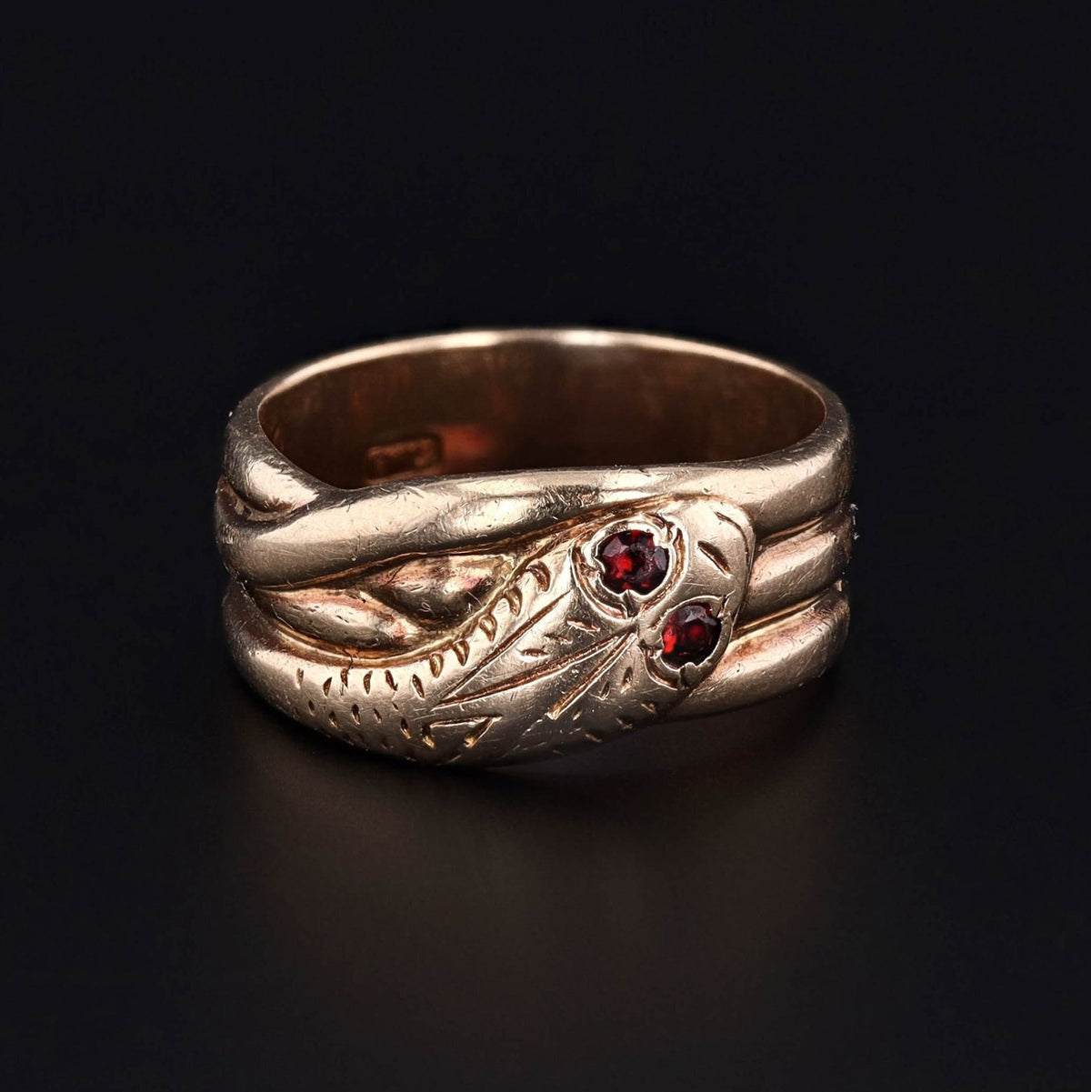 Antique Snake with Garnet Eyes Wrap Around Ring of 9ct Gold - Trademark Antiques