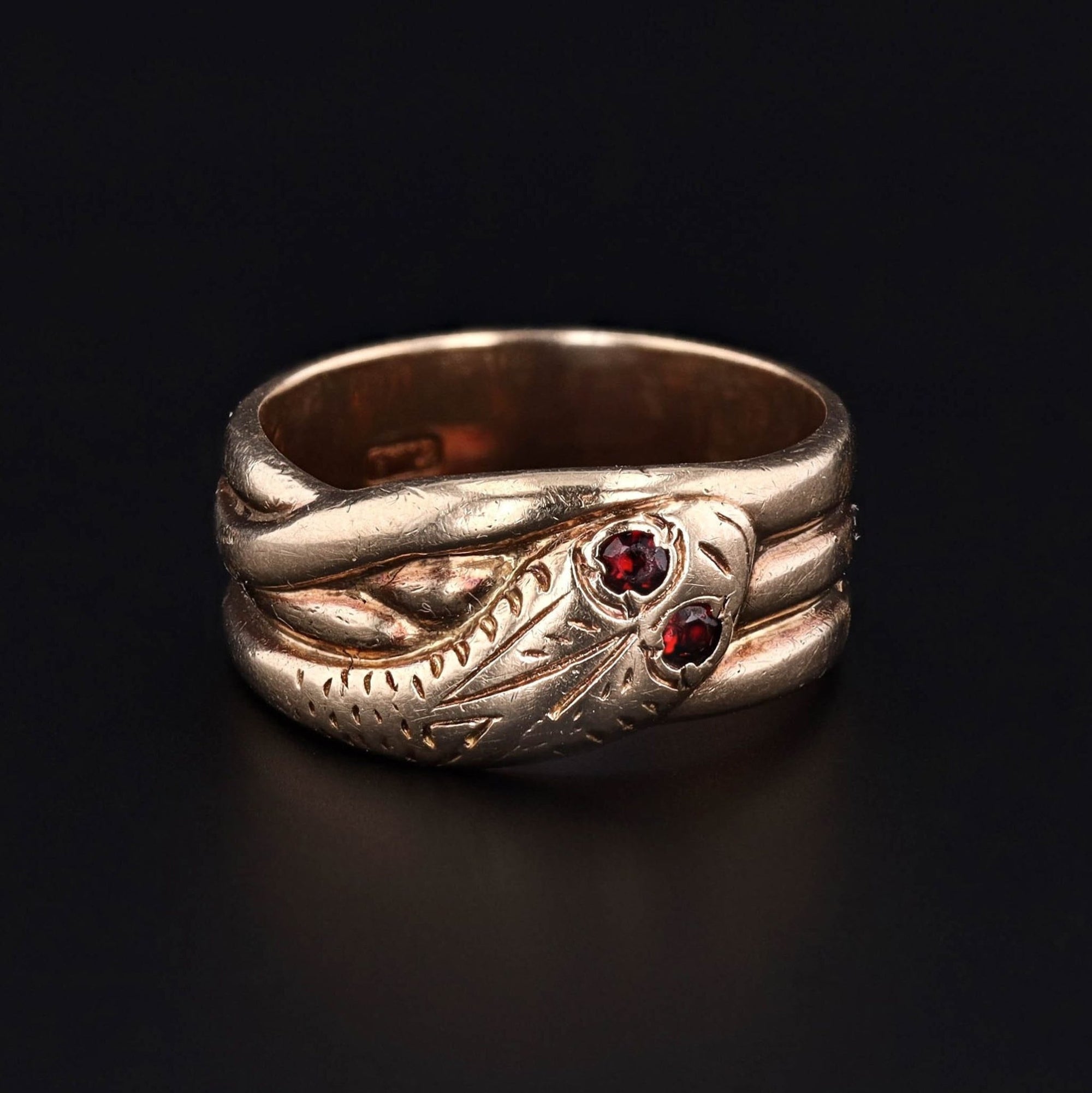 Antique Snake with Garnet Eyes Wrap Around Ring of 9ct Gold - Trademark Antiques