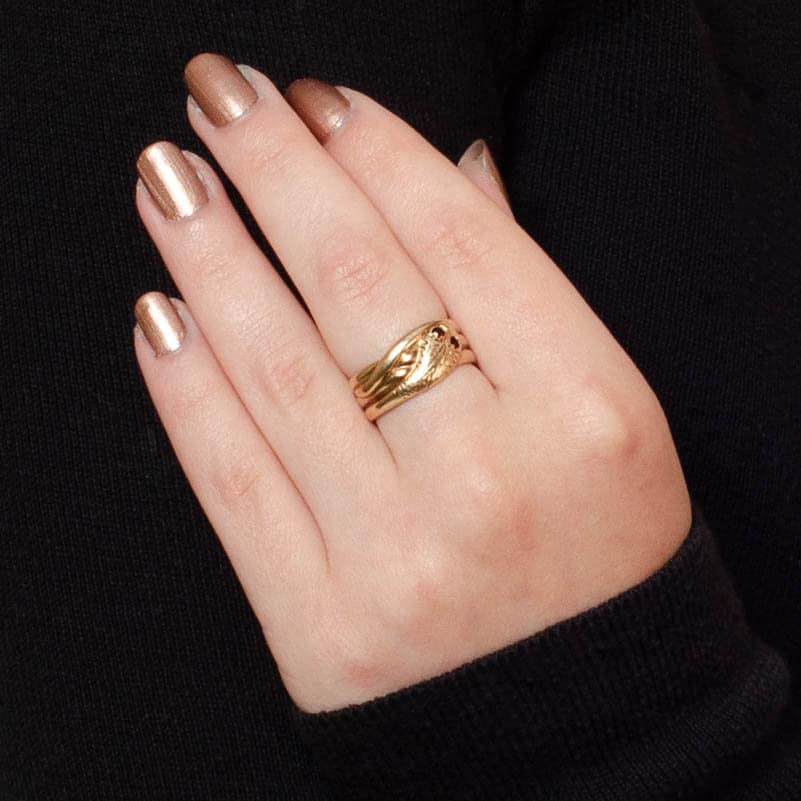 Antique Snake with Garnet Eyes Wrap Around Ring of 9ct Gold - Trademark Antiques