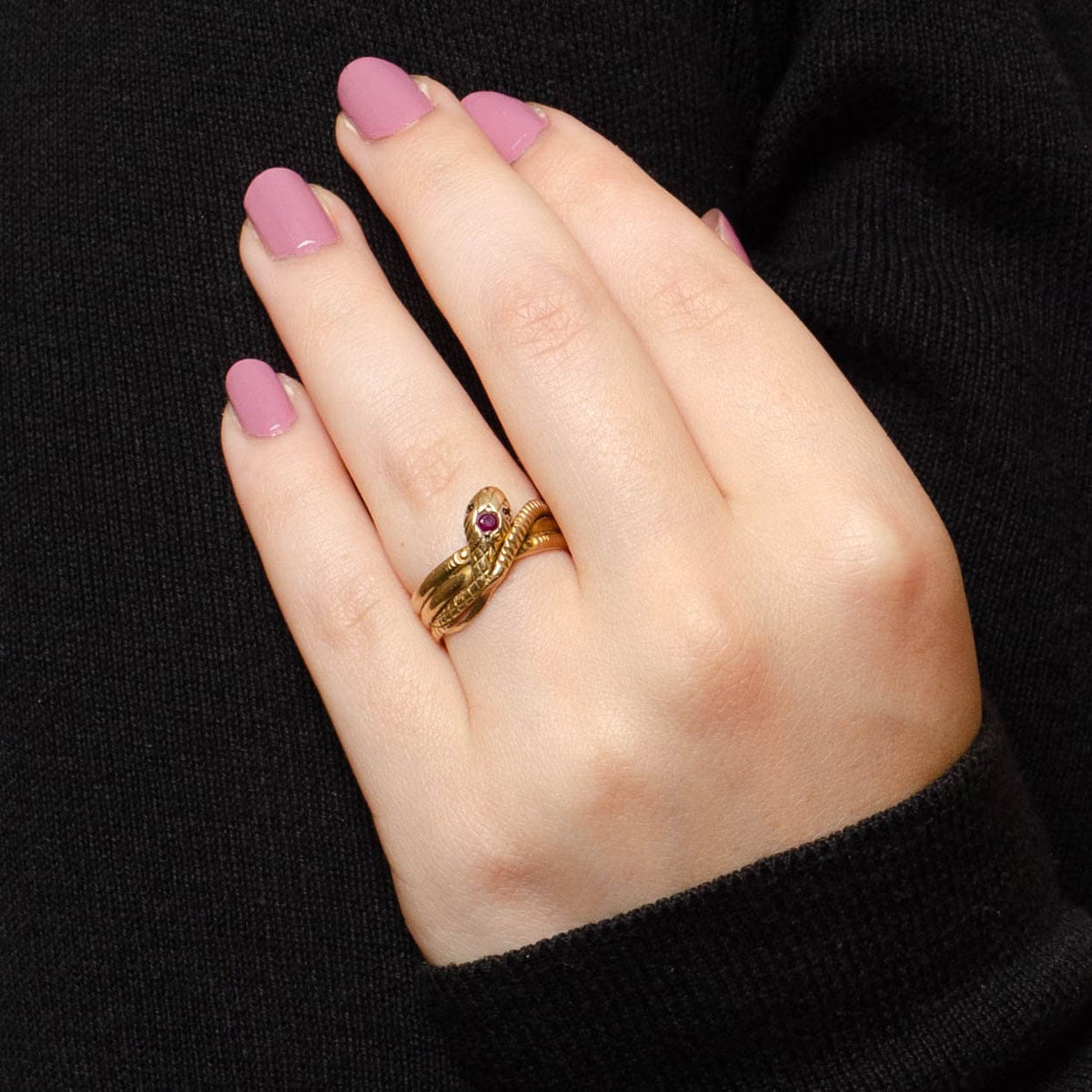 Antique Snake with Ruby and Garnet Wrap Around Ring of 9ct Gold - Trademark Antiques