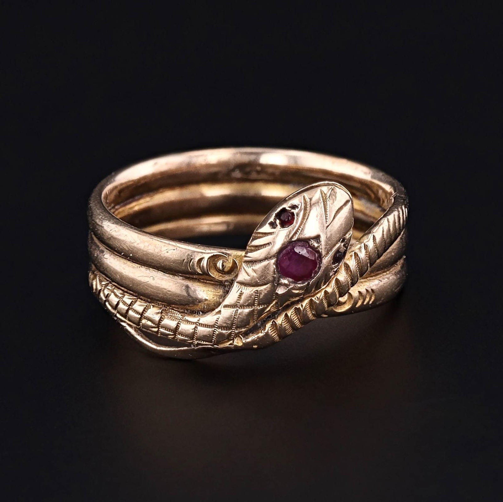 Antique Snake with Ruby and Garnet Wrap Around Ring of 9ct Gold - Trademark Antiques