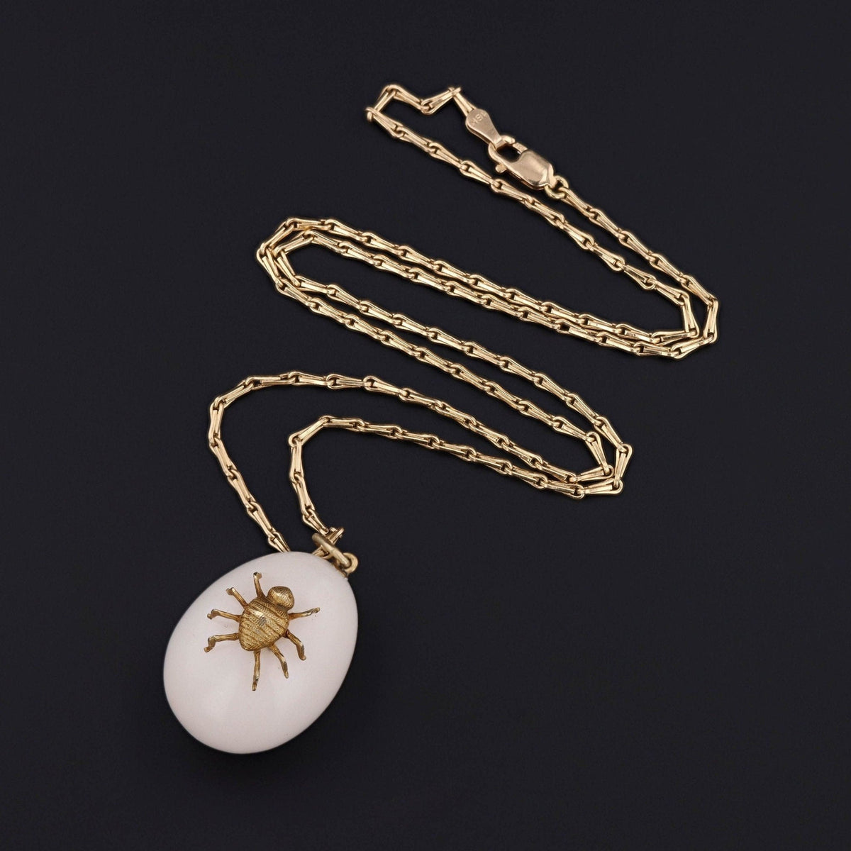 Antique Spider on Egg Pendant of 14k Gold - Trademark Antiques