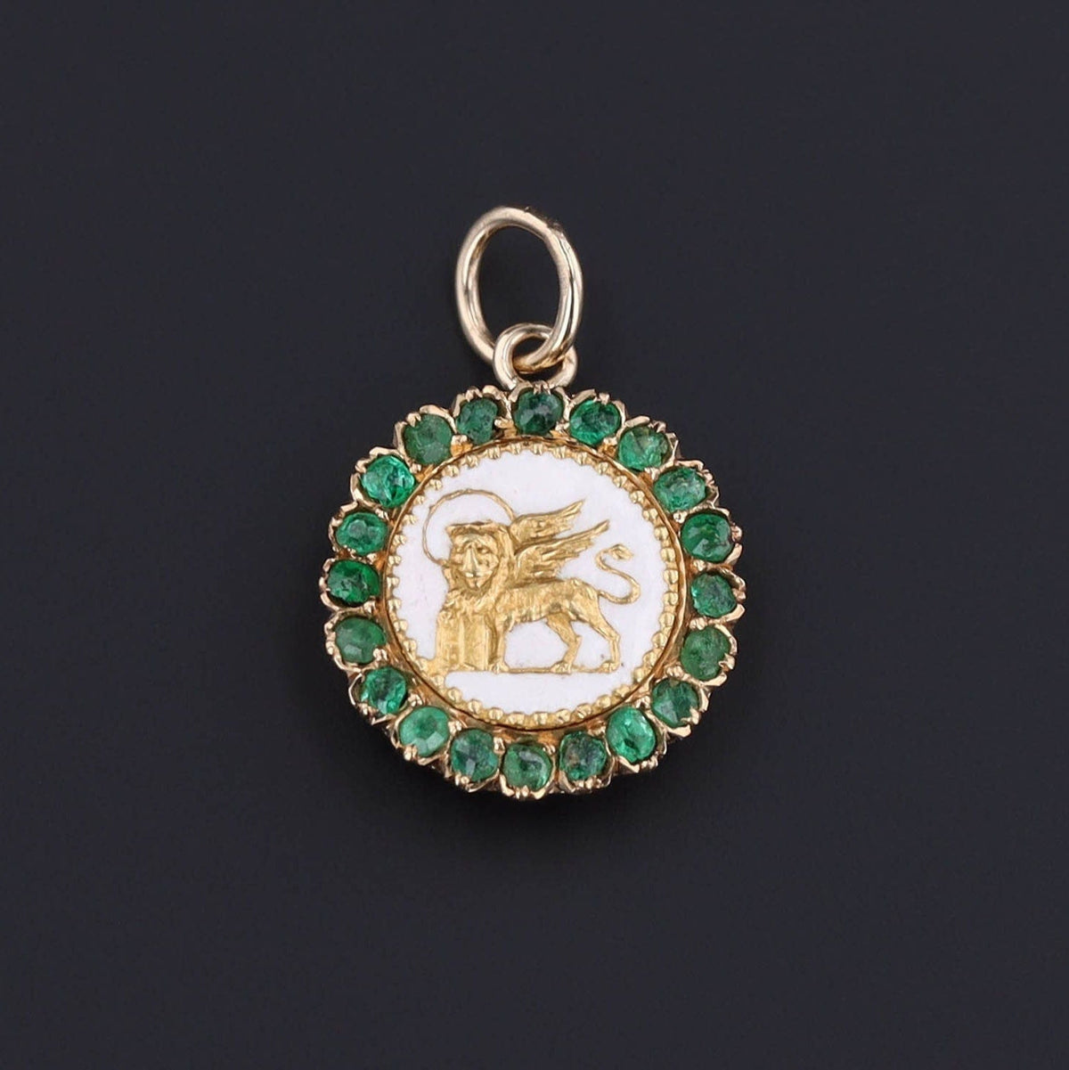 Antique St. Mark Charm | Emerald &amp; Enamel Charm - Trademark Antiques