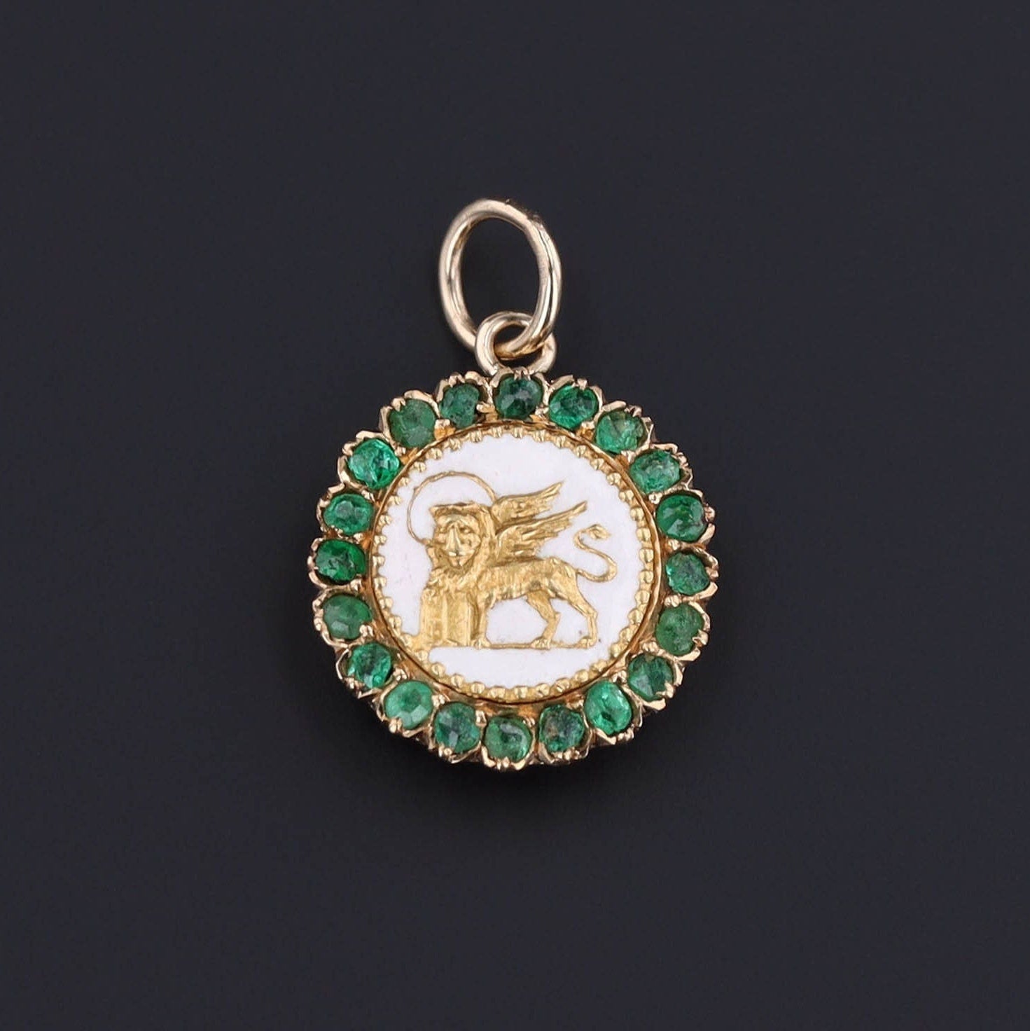 Antique St. Mark Charm | Emerald & Enamel Charm - Trademark Antiques