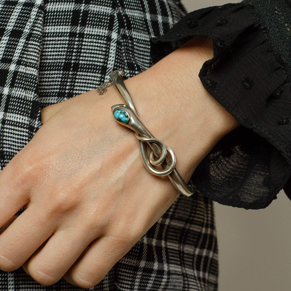 Antique Sterling Silver Snake Bracelet | Snake Bracelet With Turquoise - Trademark Antiques