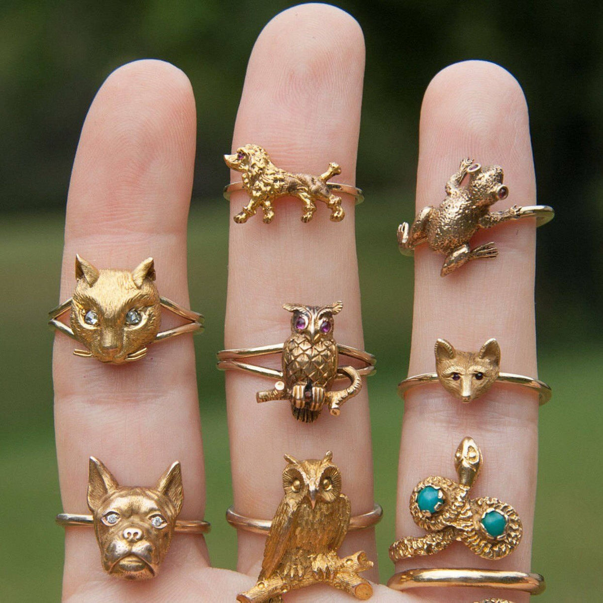 Antique Stick Pin Conversion Ring | 14k Owl on 10k Gold Band - Trademark Antiques