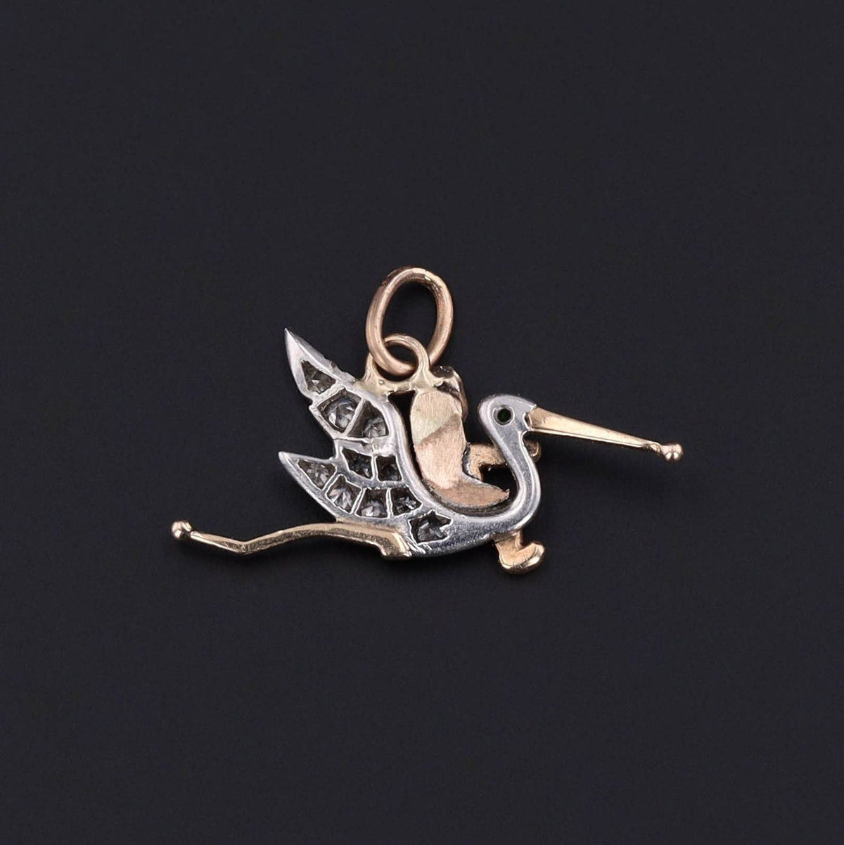 Antique Stork Charm of 14k Gold and Platinum - Trademark Antiques