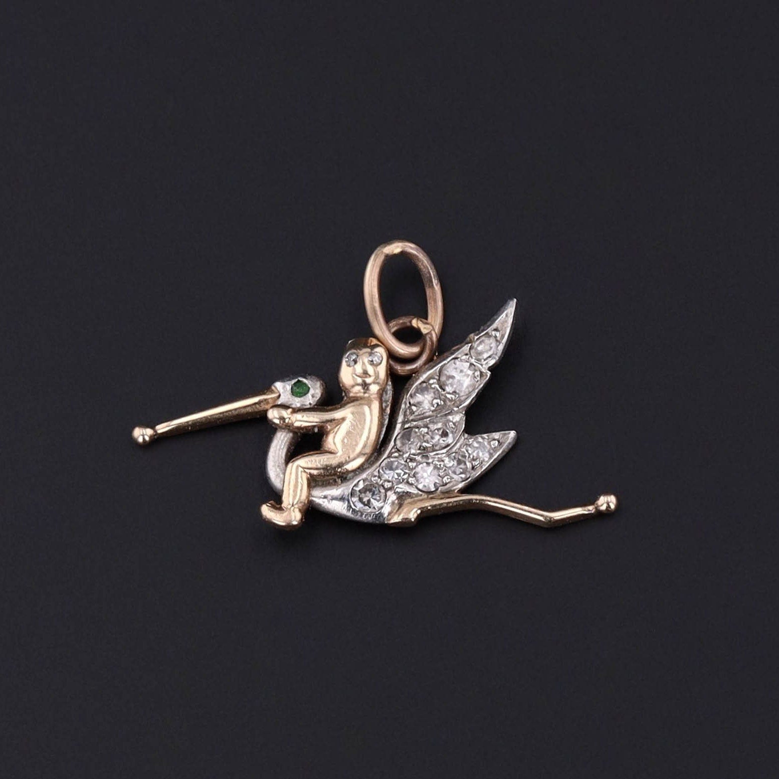 Antique Stork Charm of 14k Gold and Platinum - Trademark Antiques