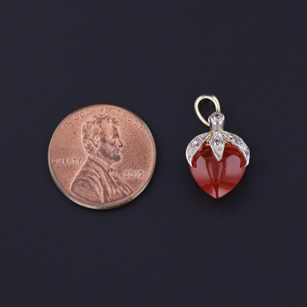 Antique Strawberry Charm of Diamond and Carnelian - Trademark Antiques