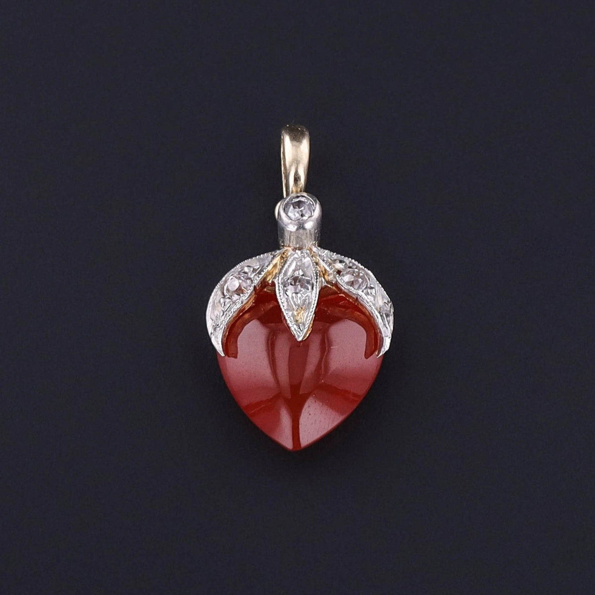 Antique Strawberry Charm of Diamond and Carnelian - Trademark Antiques