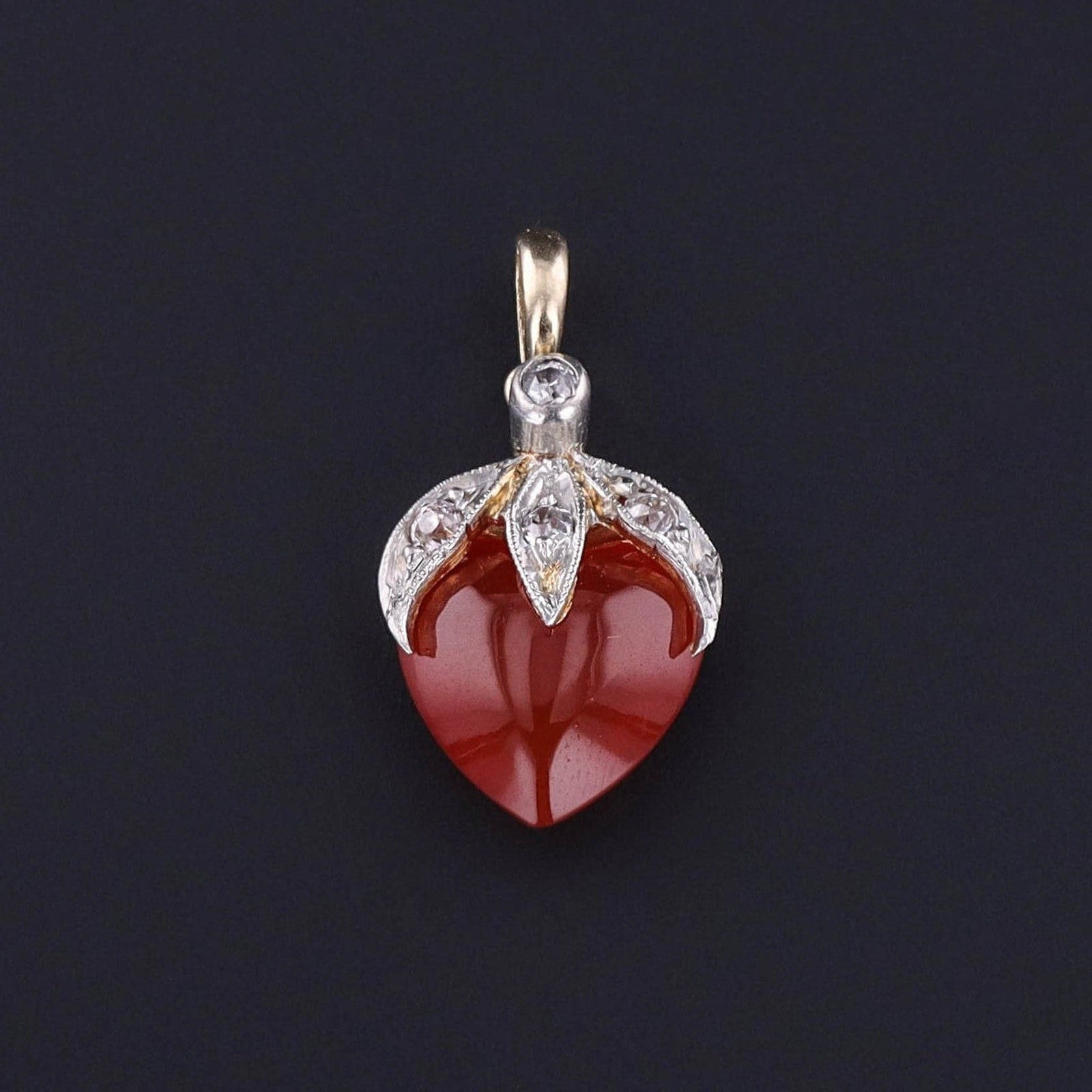 Antique Strawberry Charm of Diamond and Carnelian - Trademark Antiques
