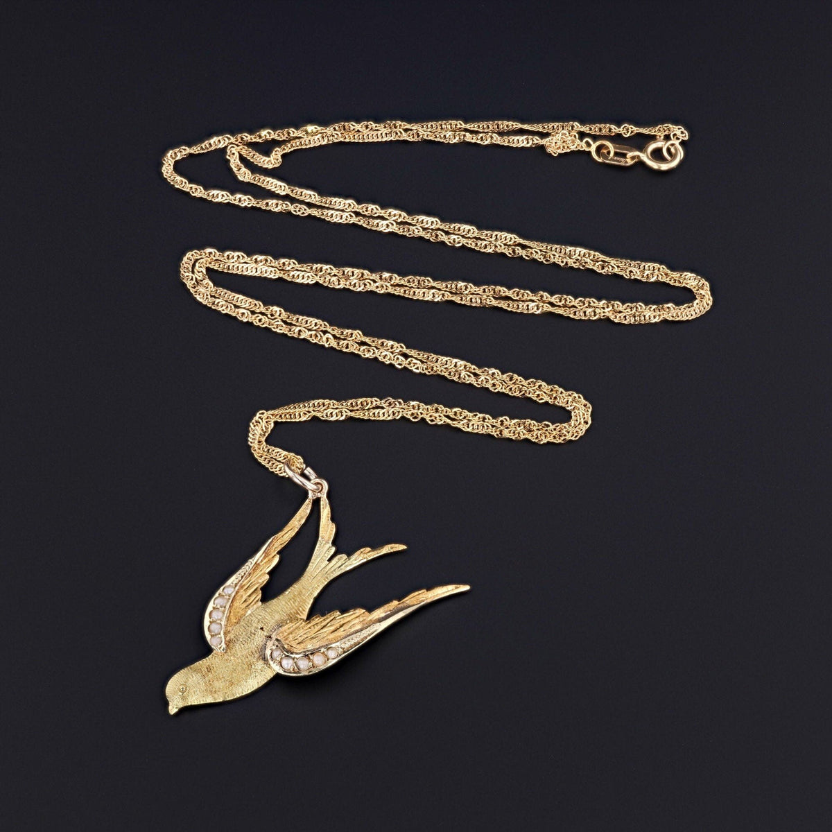 Antique Swallow Bird Necklace | Pin Conversion Necklace - Trademark Antiques
