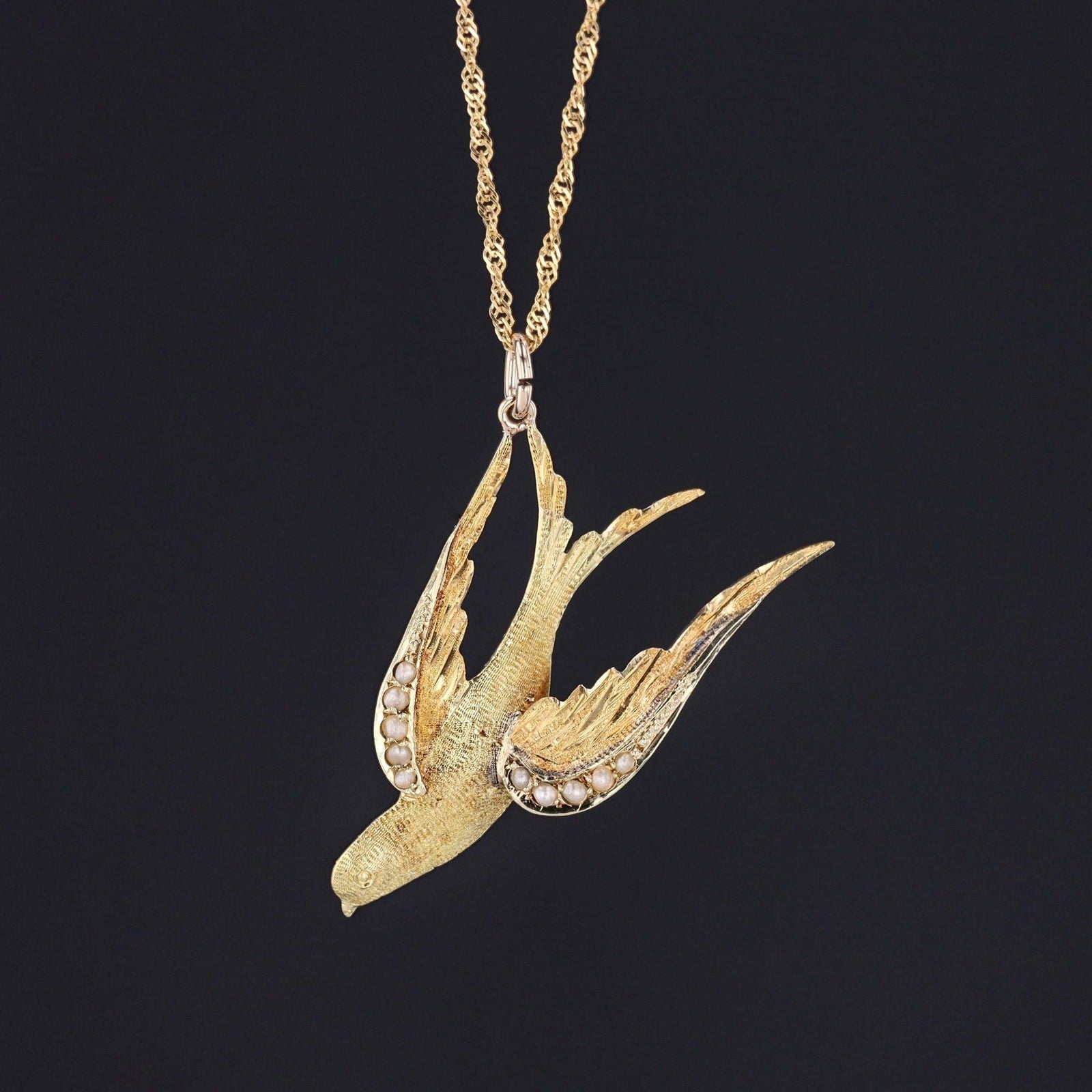 Antique Swallow Bird Necklace | Pin Conversion Necklace - Trademark Antiques