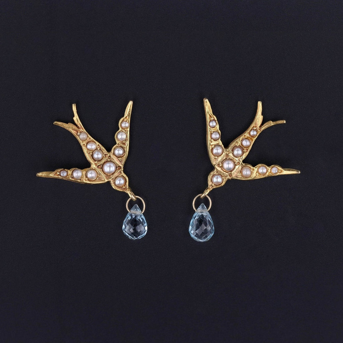 Antique Swallow Conversion Earrings of 14k Gold - Trademark Antiques