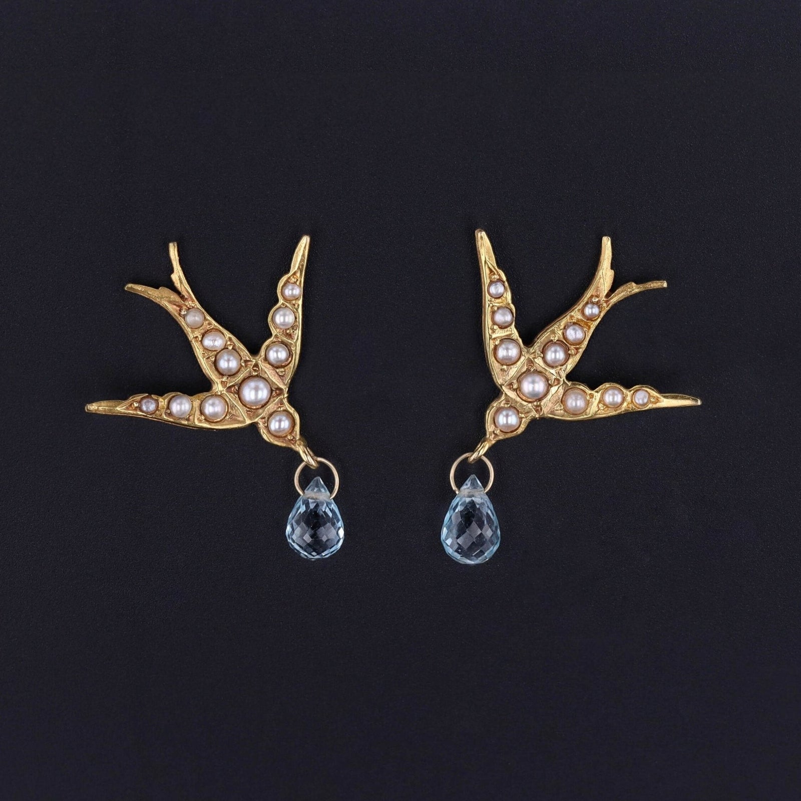 Antique Swallow Conversion Earrings of 14k Gold - Trademark Antiques