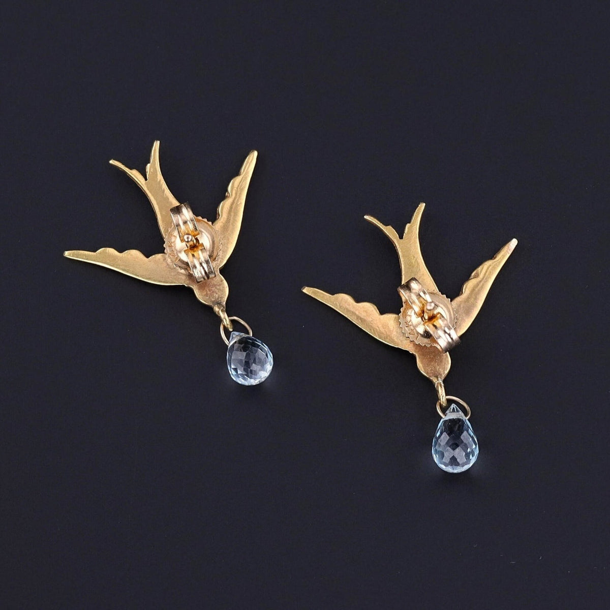 Antique Swallow Conversion Earrings of 14k Gold - Trademark Antiques