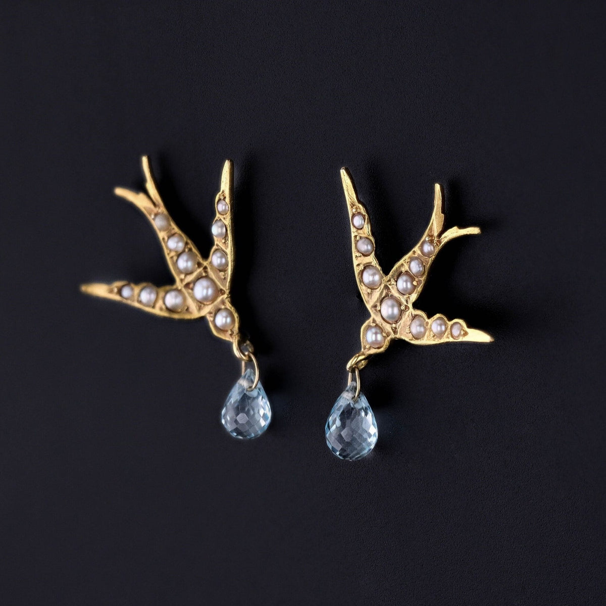 Antique Swallow Conversion Earrings of 14k Gold - Trademark Antiques