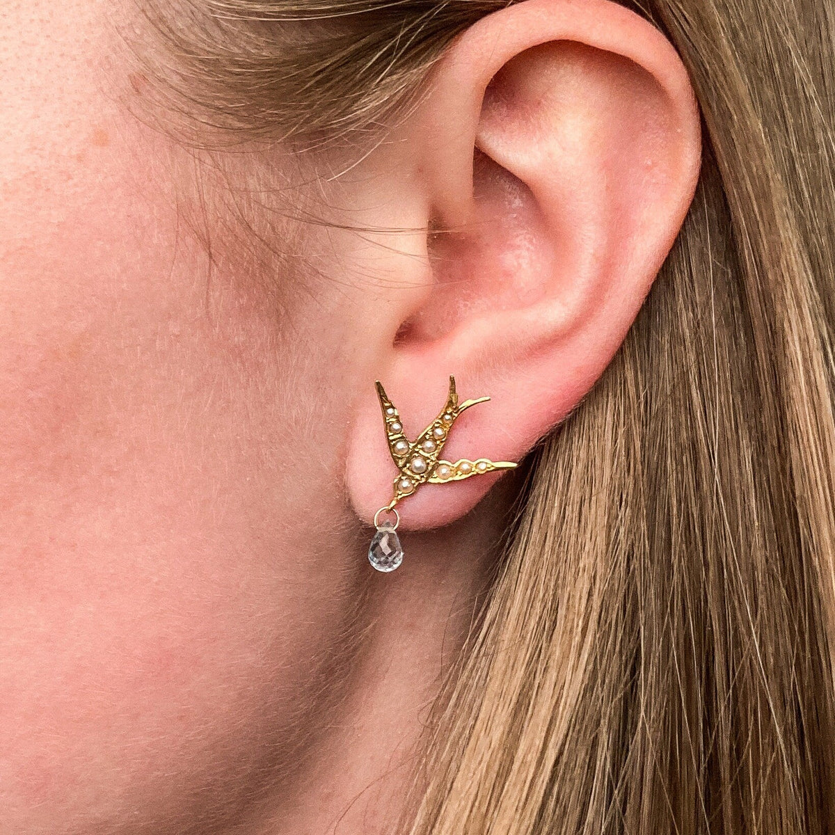 Antique Swallow Conversion Earrings of 14k Gold - Trademark Antiques