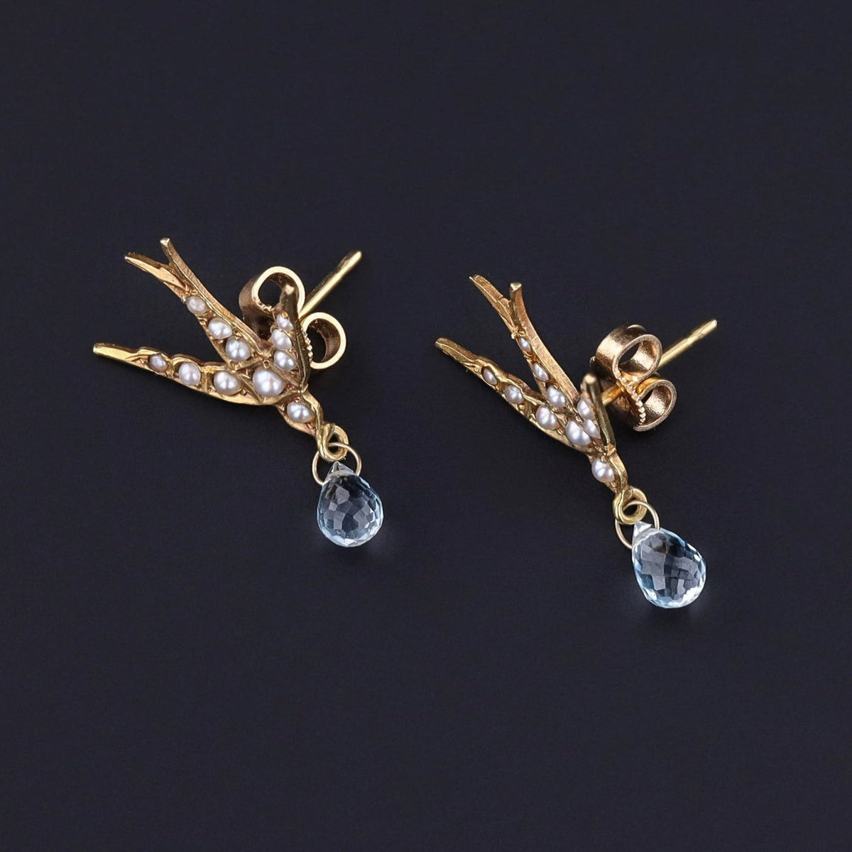 Antique Swallow Conversion Earrings of 14k Gold - Trademark Antiques
