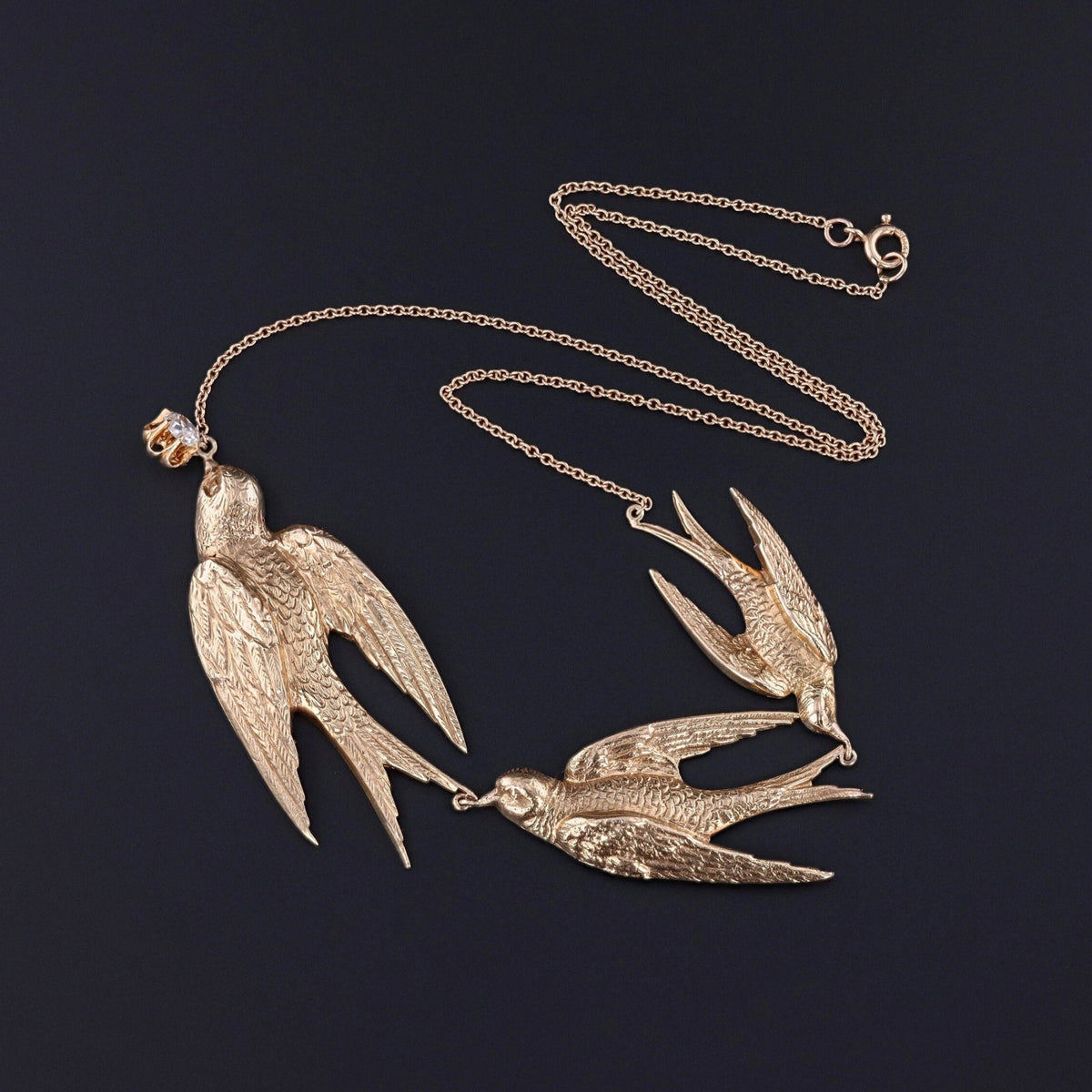 Antique Swallow Conversion Necklace of 14k Gold - Trademark Antiques