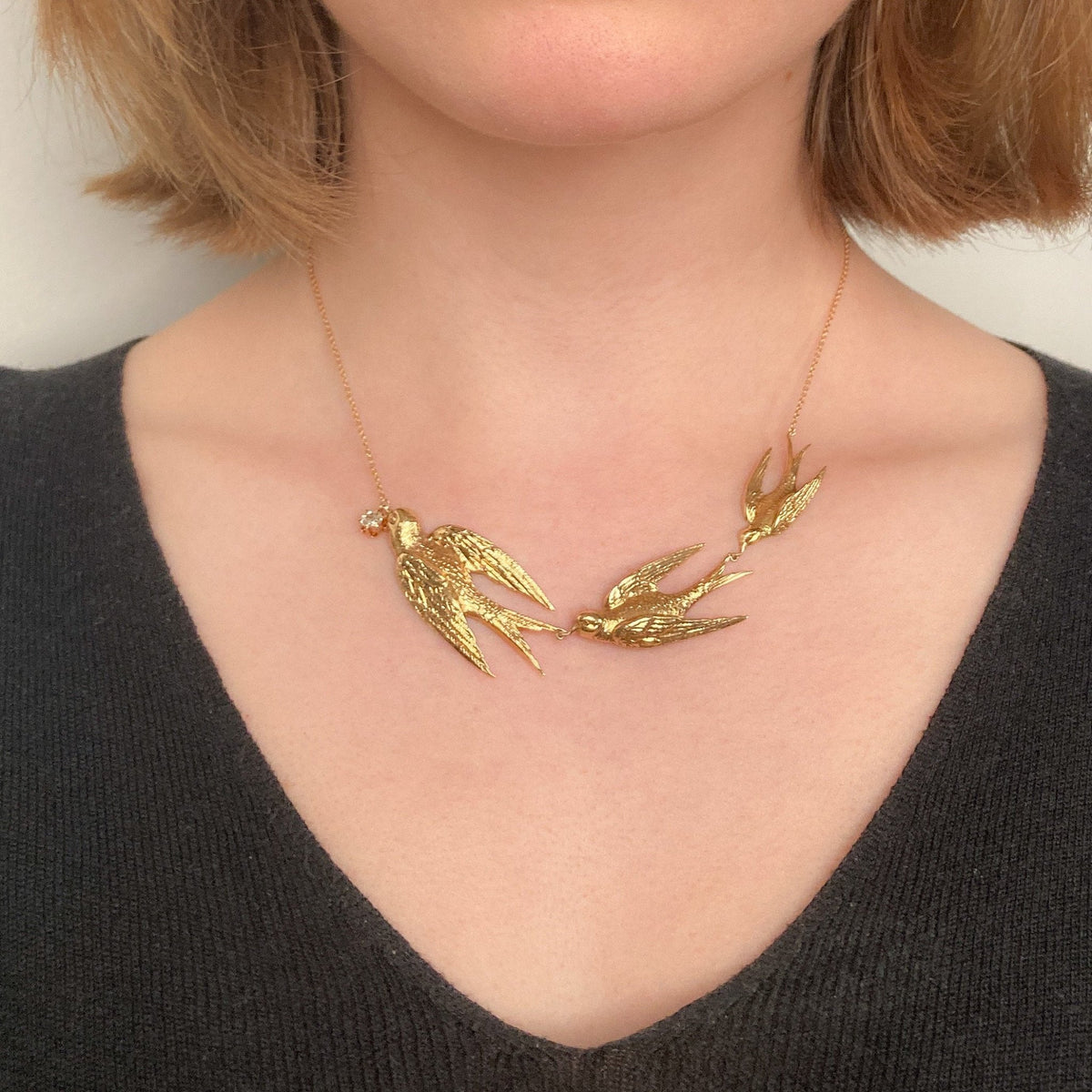 Antique Swallow Conversion Necklace of 14k Gold - Trademark Antiques