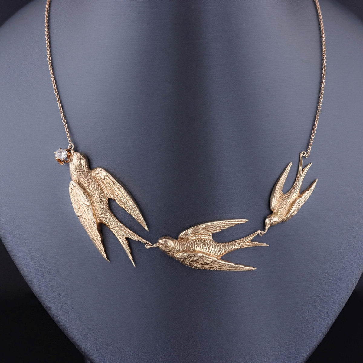 Antique Swallow Conversion Necklace of 14k Gold - Trademark Antiques