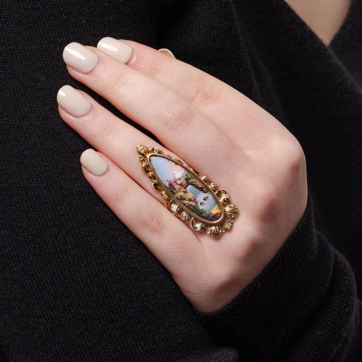 Antique Swiss Enamel Conversion Ring - Trademark Antiques