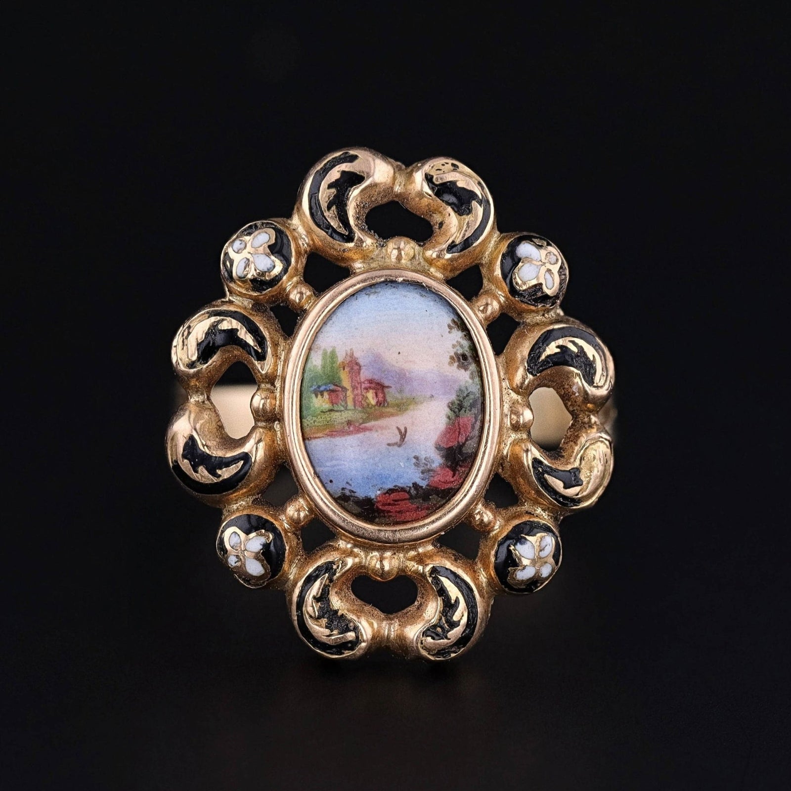 Antique Swiss Enamel Ring of 14k Gold - Trademark Antiques