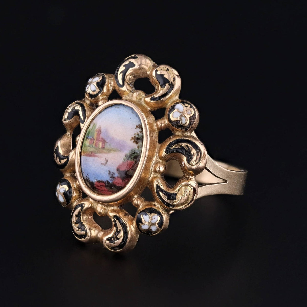Antique Swiss Enamel Ring of 14k Gold - Trademark Antiques