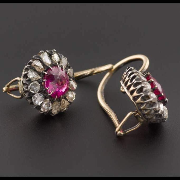 Antique Synthetic Ruby &amp; Diamond Earrings | Antique Earrings - Trademark Antiques