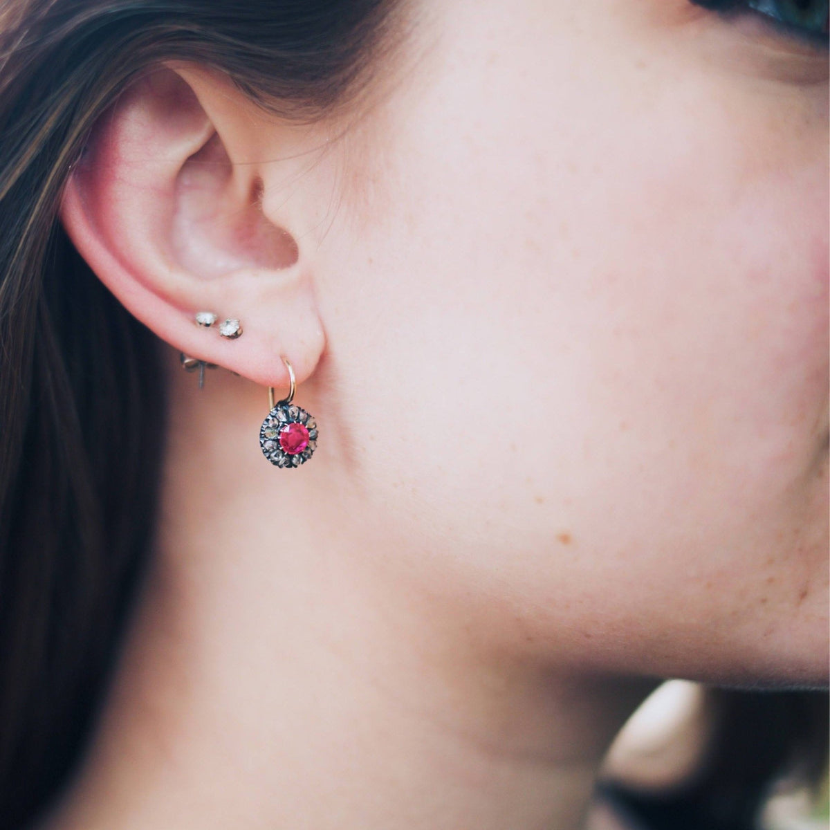 Antique Synthetic Ruby &amp; Diamond Earrings | Antique Earrings - Trademark Antiques