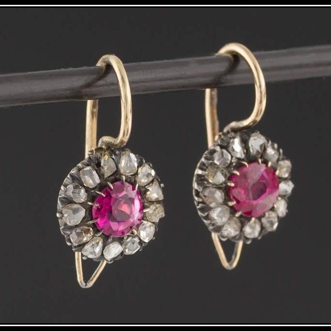 Antique Synthetic Ruby &amp; Diamond Earrings | Antique Earrings - Trademark Antiques
