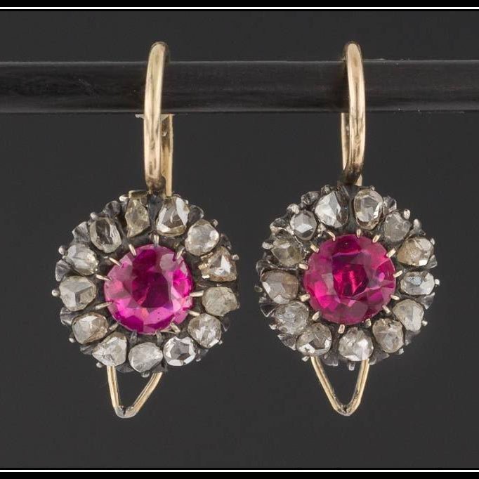 Antique Synthetic Ruby &amp; Diamond Earrings | Antique Earrings - Trademark Antiques